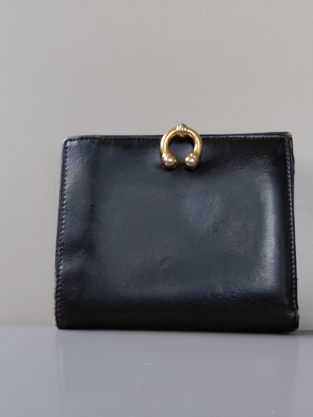 Gucci Black Leather Wallet with Gold Ring Clasp